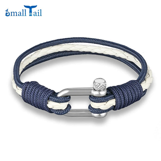 2023 New Stainless Steel Bracelet Men Women Nautical Survival Leather Wristband Colorful Braided Rope Bracelet Jewelry Gift