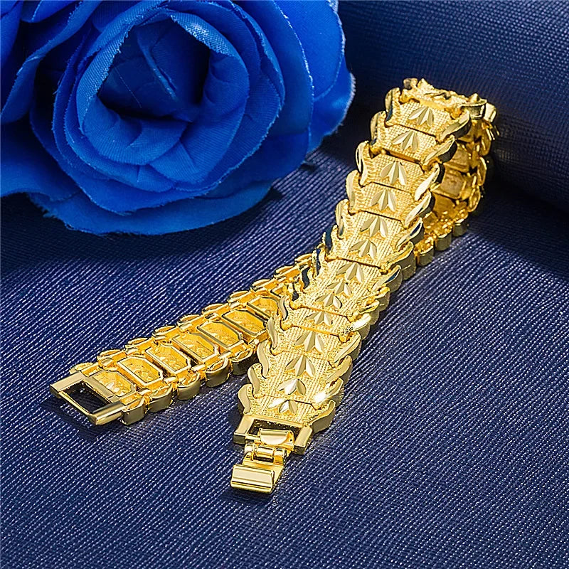 21cm Retro Fashion European Coin Gold-plated Jewelry Copper Plating 24K Gold Men's Wide Version Bracelet Watch Chain Wholesale