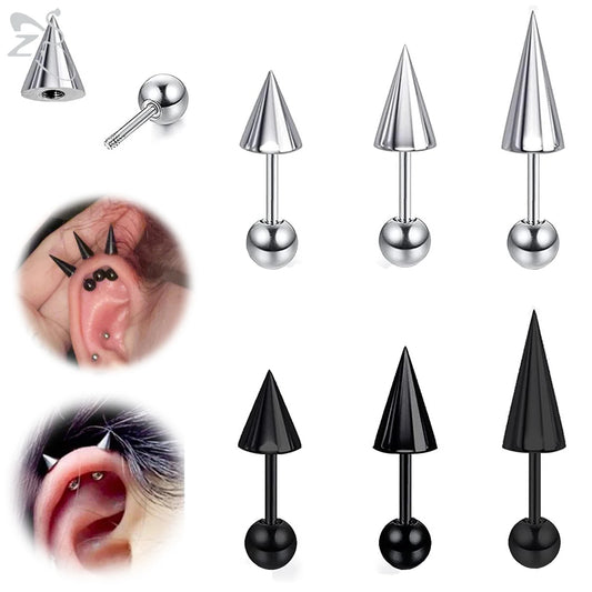 ZS 1PC 18G Spike Cone Earrings Round Ball Spike Stud for Men Women Black Color Cartilage Earring Helix Tragus Piercing  Jewelry