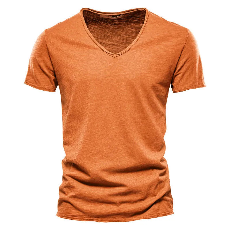 100% Cotton V-neck Men T-shirt Fitness Sports Running Slim Fit Soild T-shirts Male Tops Tees Summer Short Sleeve T Shirt For Men