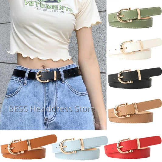 2023 Women Belts New PU Leather Simple Metal Buckle Belt Girls Dress Jean Pants Waistband Belts for Lady Luxury Designer Brand
