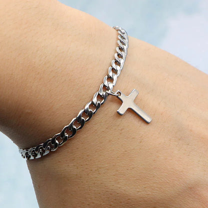 2023 Luxury Jesus Cross Pendant Stainless Steel Cuban Chain Women Bracelet  Charms Wrist Wear Jewelry Gift For Girl Friend