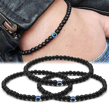 2pcs Turkish Blue Evil Eyes Bracelet Black Natural Stone Beads Obsidian Men Beacelet for Women Men Yoga Hand Jewelry Gifts 6mm