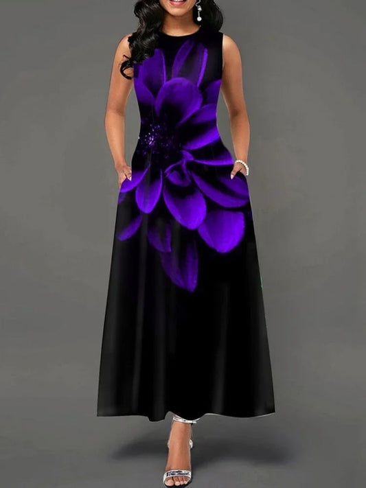 Dress for Women 2022 Summer Vintage Sleeveless Floral Print Party Dress Casual Slim A-Line Maxi Dresses Elegant Long Sundress