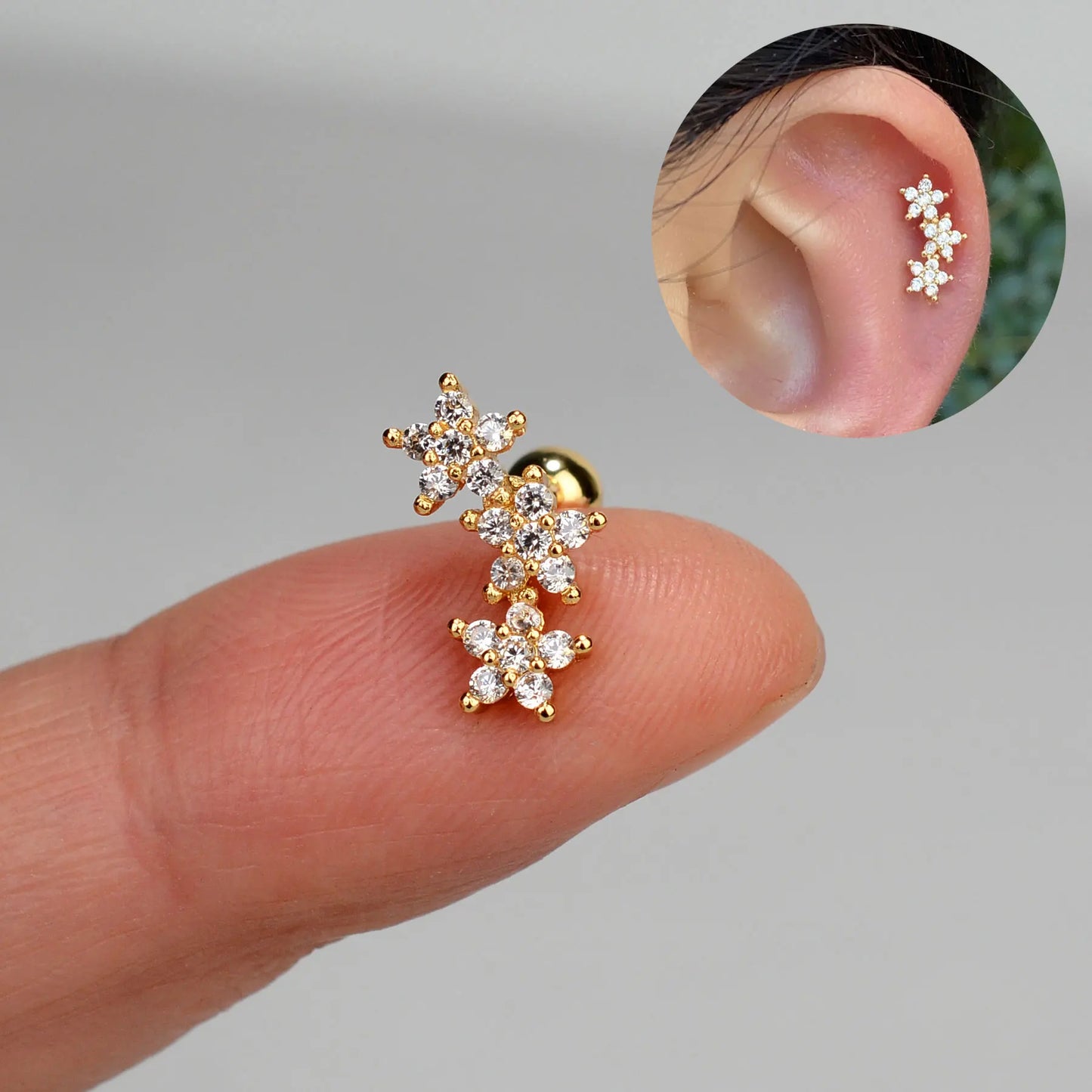 1Pcs Fashion Crystal Helix Lobe Cartilage Earring for Women Stainless Steel Zircon Leaf Small Stud Earring Ear Piercing Jewelry