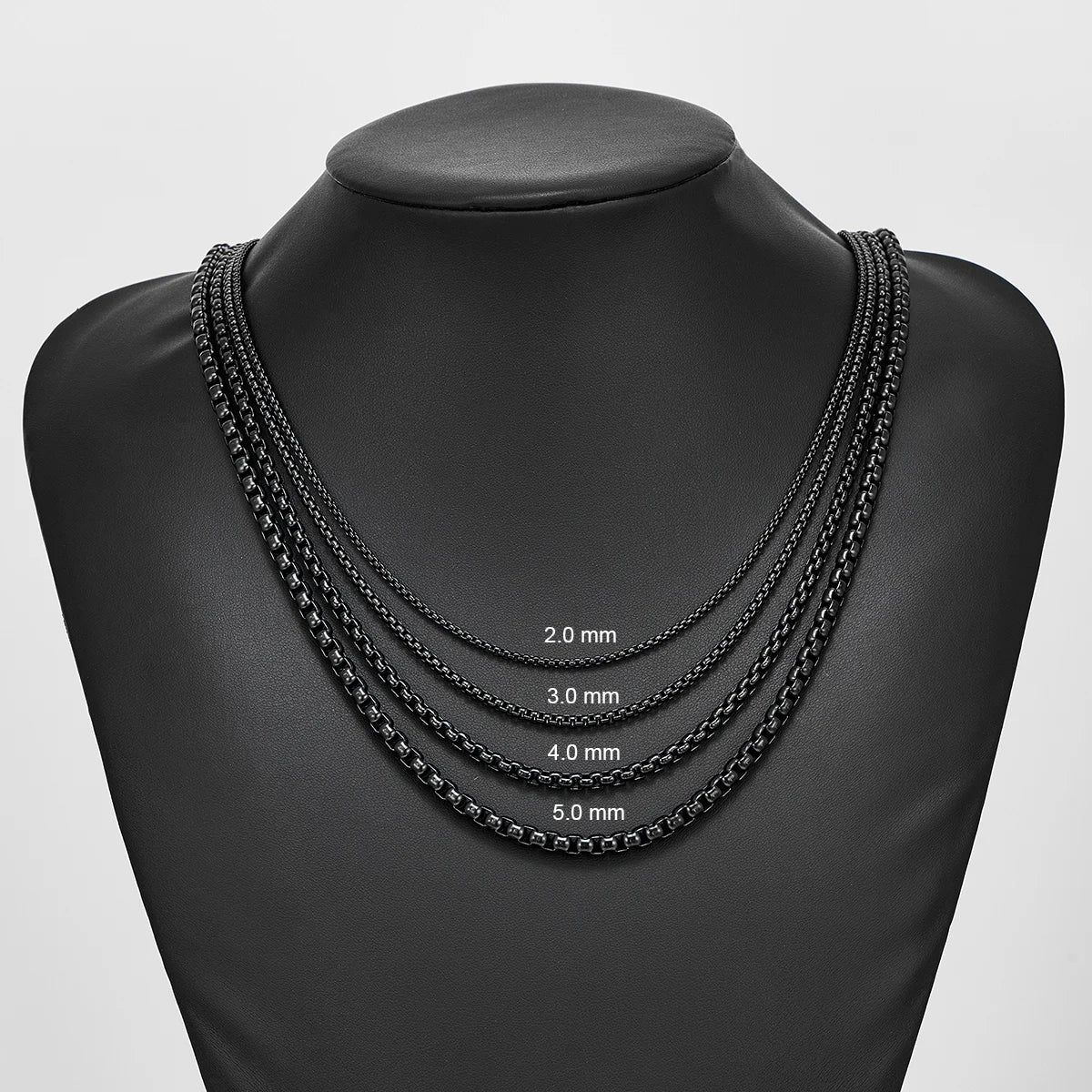 1 Piece 2mm/3mm/4mm/5mm Black Color Box Link Chain Classic Curb Necklace Stainless Steel Jewelry for Men Women