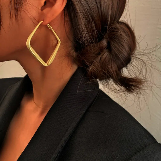 2023 Fashion Gold Color Big Square Hoop Earrings For Women Exaggerated Metal Geometric Irregular Circle Earrings Jewelry