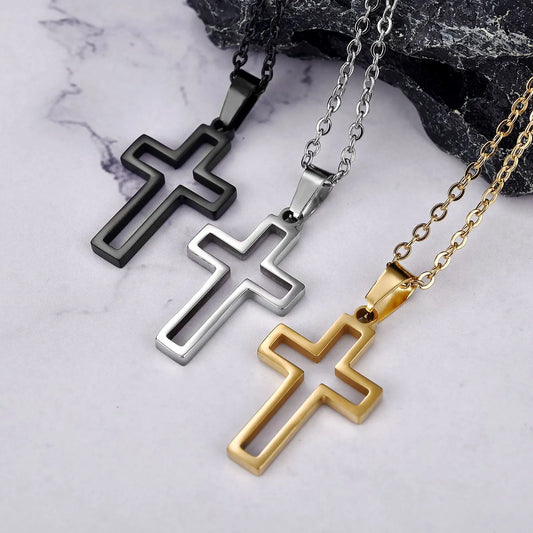 2023 Cross Pendant Necklace Women Men Stainless Steel Link Chain Charm Necklace Cool Boys Girls Punk Hip Hop Jewelry Gift