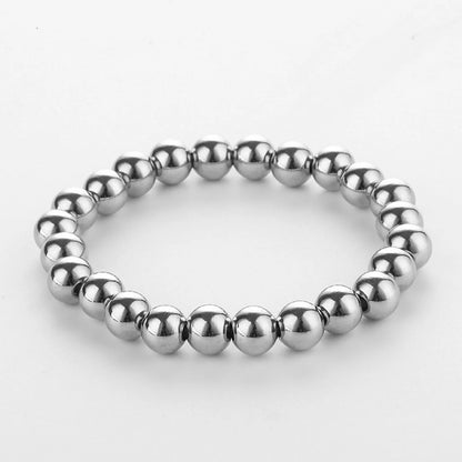 3 4 5 6 8mm Stainless Steel Beaded Bracelets Jewelry Silver Color Elastic For Women Men Party Bracelets Jewelry Gifts 18cm long