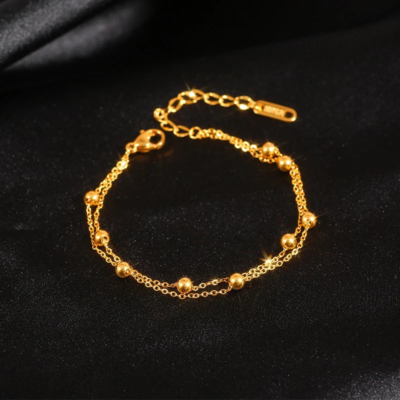 1pc Titanium Steel Bracelet Simple Ball Bracelet Jewelry Women's Colorfast Bracelet Birthday Gift