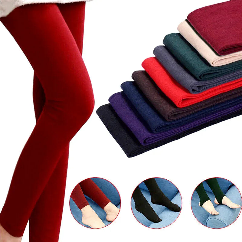 Women Winter Warm Leggings Ladies Fleece Lined Thick Thermal Full Foot Tights Pants 3 Styles High Waist Elastic Wool Leggings