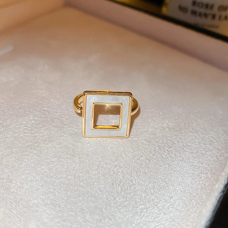 2023 New Korean Hollow Geometric Square Opening Ring Exquisite Temperament Fashion Simple Ring Women's Jewelry