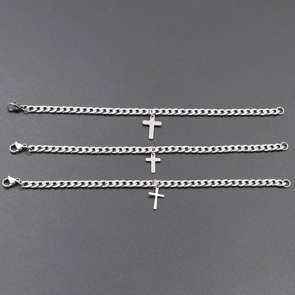 2023 Luxury Jesus Cross Pendant Stainless Steel Cuban Chain Women Bracelet  Charms Wrist Wear Jewelry Gift For Girl Friend