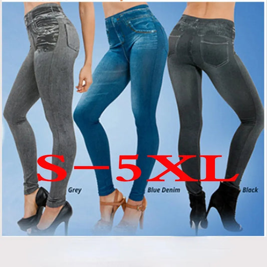 Spring and Autumn Jeans Genie Slim Fashion Leggings Mock Pocket Woman Fitness Pants Pants Women