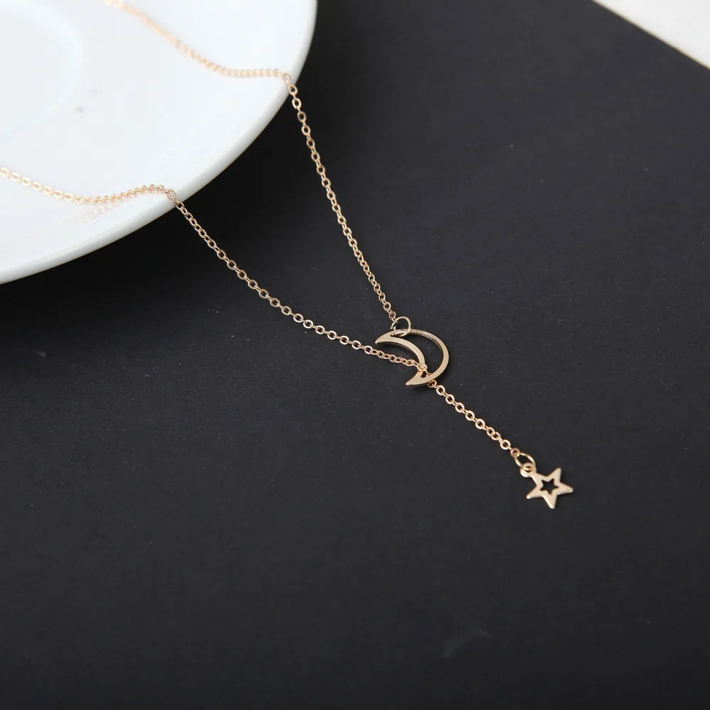 Wu's 2022New European and American Women's Fashion Models Simple  Necklace Niche Popular Moon Star Collarbone Chain Bohemian