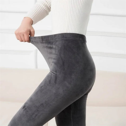 YRRETY Winter Leggings Knitting Velvet Casual High Elastic Waist Thicken Double Layer Warm Skinny Women Black Gray Solid Pants