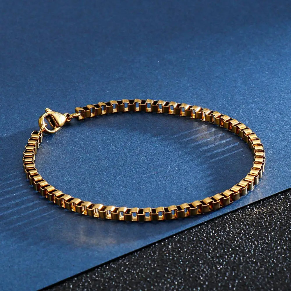 2/2.5/3mm Stainless Steel Gold Color Box Chain Bracelet Unisex Couple Mini Fashion Jewelry