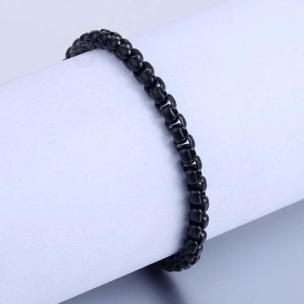 2/3/4/5mm Black Color Round Box Bracelet Link For Men Women Stainless Steel Bracelets Daily Party Jewelry Gifts DKBM143