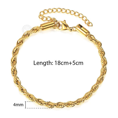 2-6mm Gold Silver Color Rope Chain Bracelets For Men Women Stainless Steel Twisted Rope Link Chain Anklet Adjustable DKB682