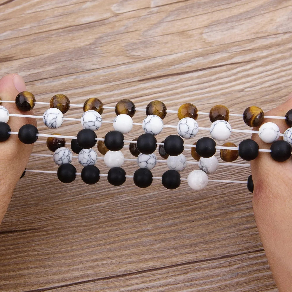 XQNI Matte Onyx Stone&Tiger Eye Combination Stitching with Cubic Zircon Hand Jewelry Beads Bracelet Elastic Stretch Men Bracelet