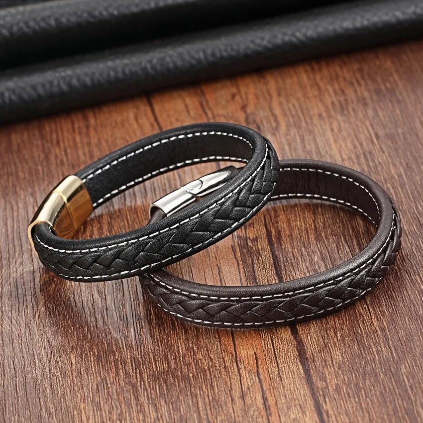 XQNI Classic 19,21,23cm Size Choose Leather Stainless Steel Magnetic Buckle Men Women Leather Bracelet Fashion Charm Bracelet