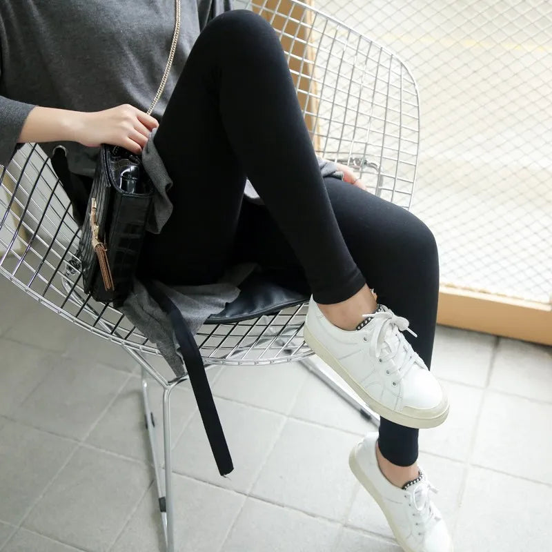 Casual Thicken Cotton Leggings Women Fall Fitness Slim Fit Ankle Length Leggings Lable High Elastic Pants Female