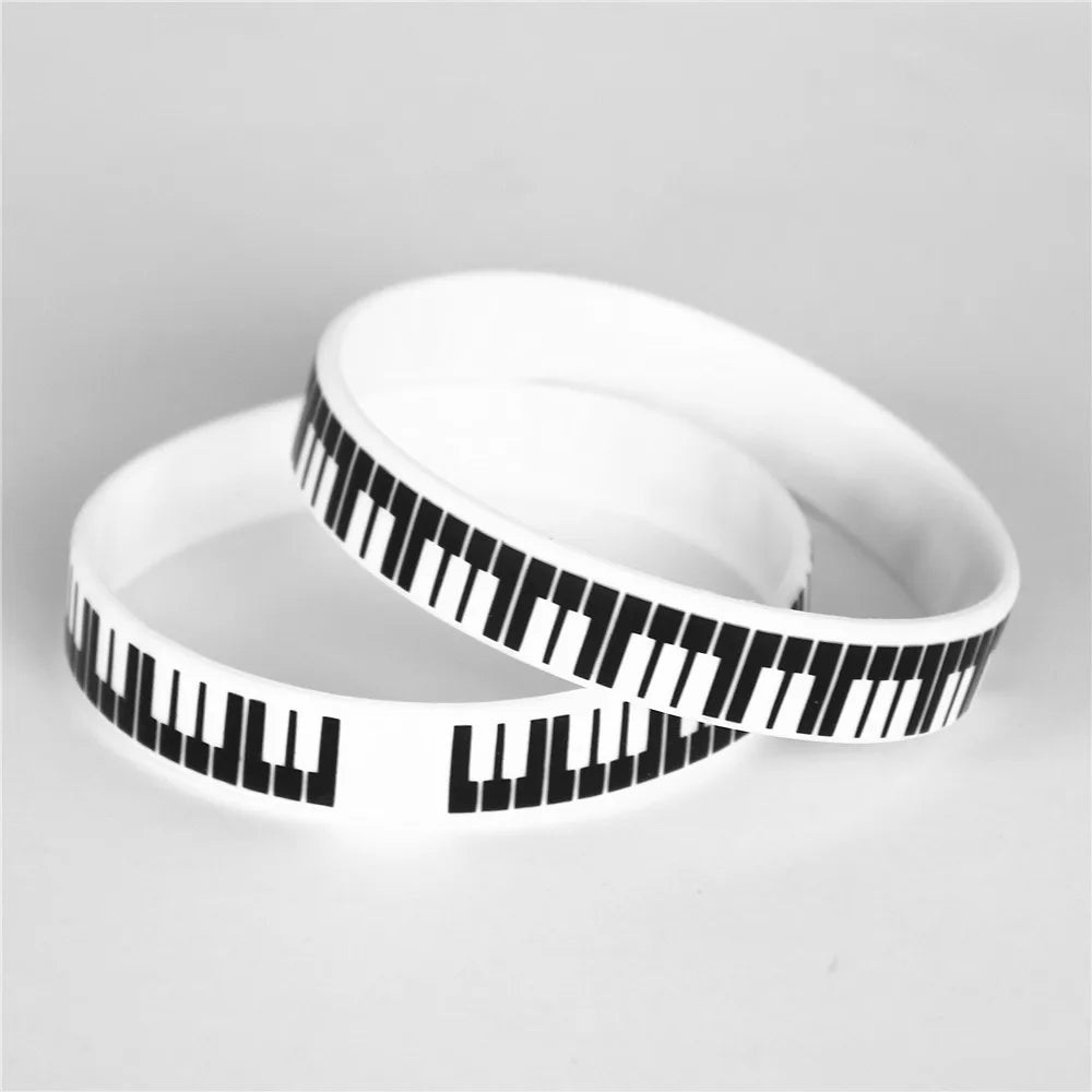 1PC Hot Sale Black White Printed Piano Keycboard Silicone Wristband Music Note Bracelet &amp;Bangles for Music Lover Fans Gift SH081