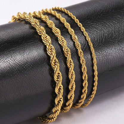 2-6mm Gold Silver Color Rope Chain Bracelets For Men Women Stainless Steel Twisted Rope Link Chain Anklet Adjustable DKB682