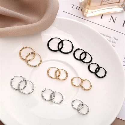 Woozu Hoop Earrings Jewellery Women Gold /Black/Silver Color Round Circle Earring Ear Ring Clip Earrings aretes Mujer aros