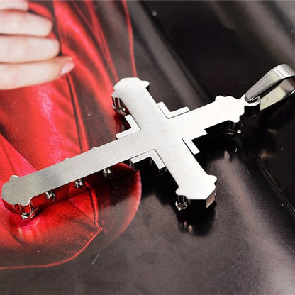 2024 New Male Crystal Cross Jesus Pendant Gold/Black/Blue Color Zirconia Cross Pendant Necklace Stainless Steel Jewelry