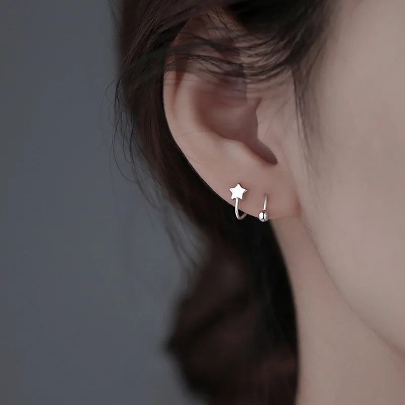 2 Pieces Stainless Steel Piercing Screw Ball Star Ear Bone Rotating Line Wave Mini Studs Women Unusual Earrings Adjustable
