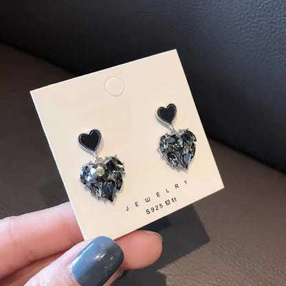 2023 New Fashion Women Black Rhinestone Love Earrings Delicate Sweet Earrings Women Party Birthday Gift Charm Jewelry Gift