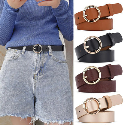Women'S Belt Fashionable Round Buckle Belt With Jeans Cargo Pants Skirt Thin Belt Soft Pu Belt Cheap Belt New