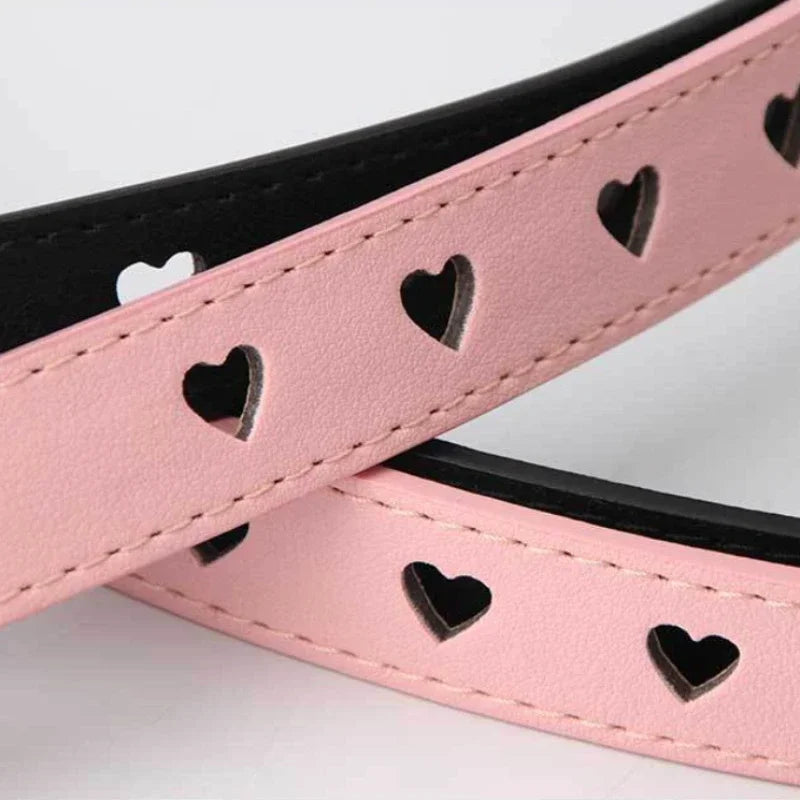 Women PU Leather Belt Hollow Out Loving Heart Ladies Waist Belt Trousers Pin Buckle Leather Personality Female Vintage Waistband