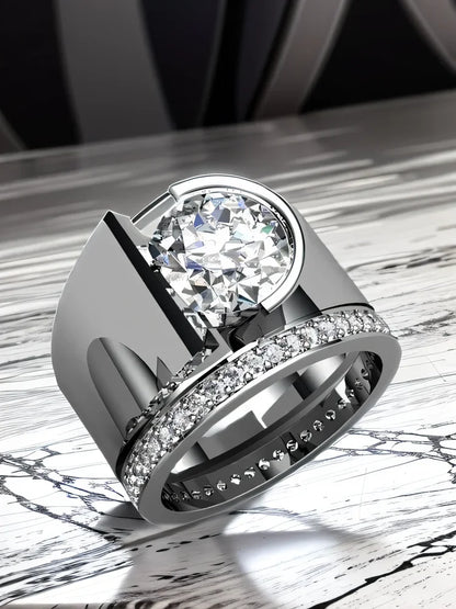 2020 Hot Stainless Steel Double Ring Set For Women Men Trendy Wedding Engagement Jewelry White Zircon Female Male Party Gifts