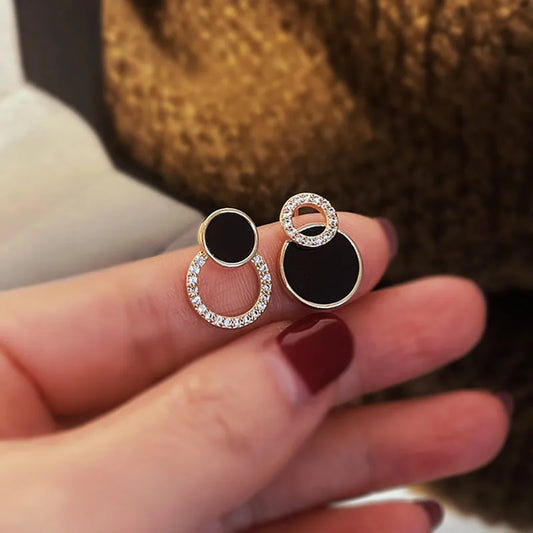 Women's earrings Asymmetrical Round Hollow Round Black Stud Earrings Rhinestone Accessories For Women female earrings