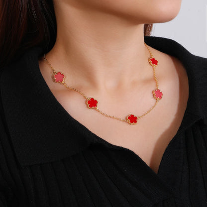 2023 Hot Sale 10 Colors Five-Leaf Flower Set Bracelet Necklace Classic Simple Women Jewelry Set Suitable For Daily Party Wear