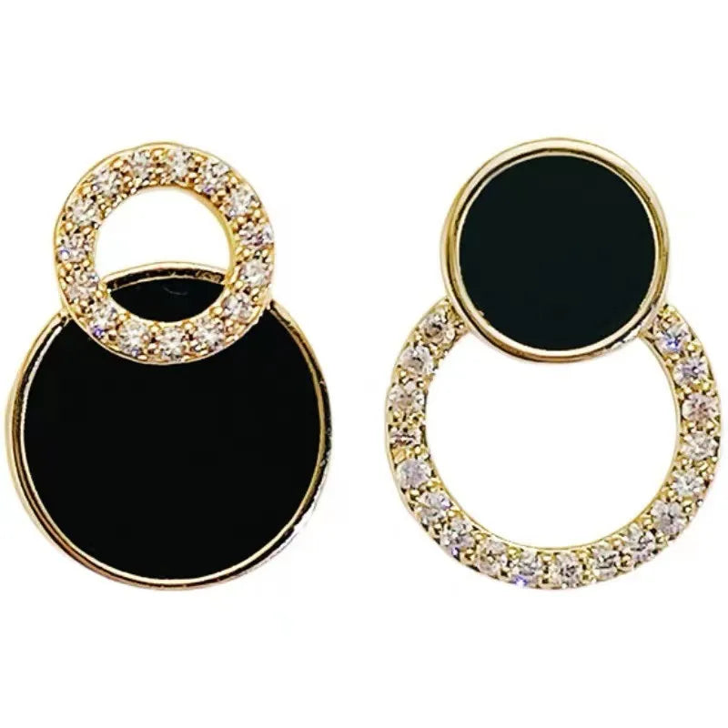Women's earrings Asymmetrical Round Hollow Round Black Stud Earrings Rhinestone Accessories For Women female earrings