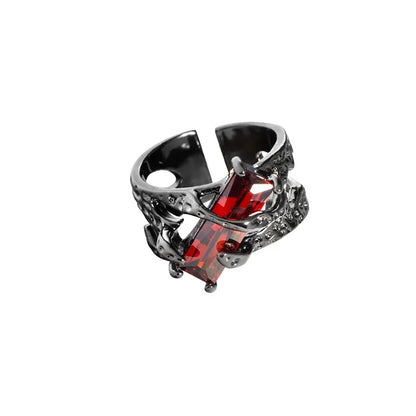 2023 New Punk Black Rings Thorns Vine Twine Red Rhinestones Hollow Unsex Couple Finger Ring Women Men Jewelry Gift