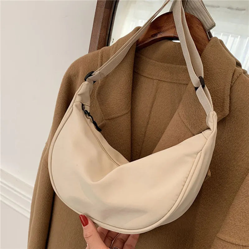Women's Crossbody Dumpling Shape Lightweight Underarm Knapsack Nylon Large Capacity Smooth Zipper Female's One Shoulder Bag