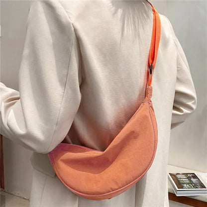 Women's Crossbody Dumpling Shape Lightweight Underarm Knapsack Nylon Large Capacity Smooth Zipper Female's One Shoulder Bag