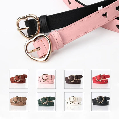 Women PU Leather Belt Hollow Out Loving Heart Ladies Waist Belt Trousers Pin Buckle Leather Personality Female Vintage Waistband