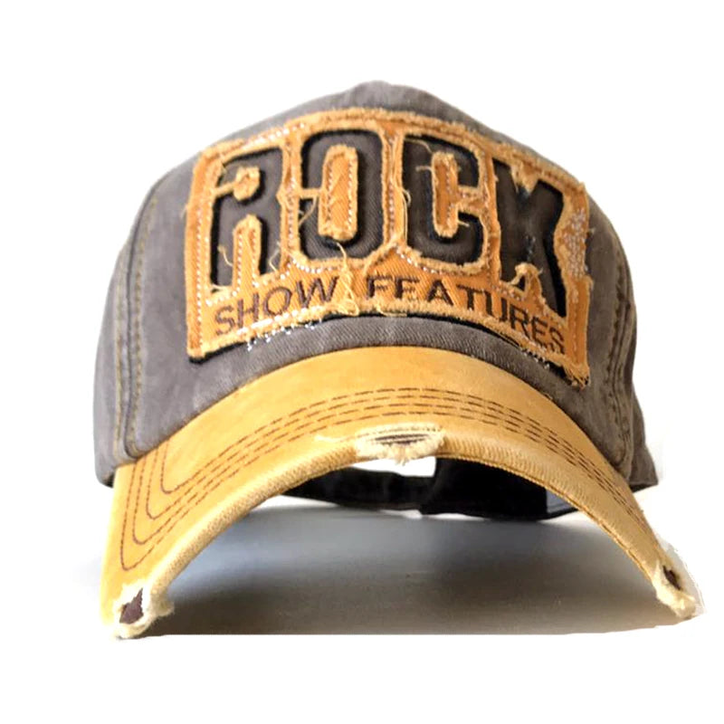 New Men and Women Frayed Old Baseball Cap Washed Cotton Peaked Rock Letter Embroidery Sun Hat Retro