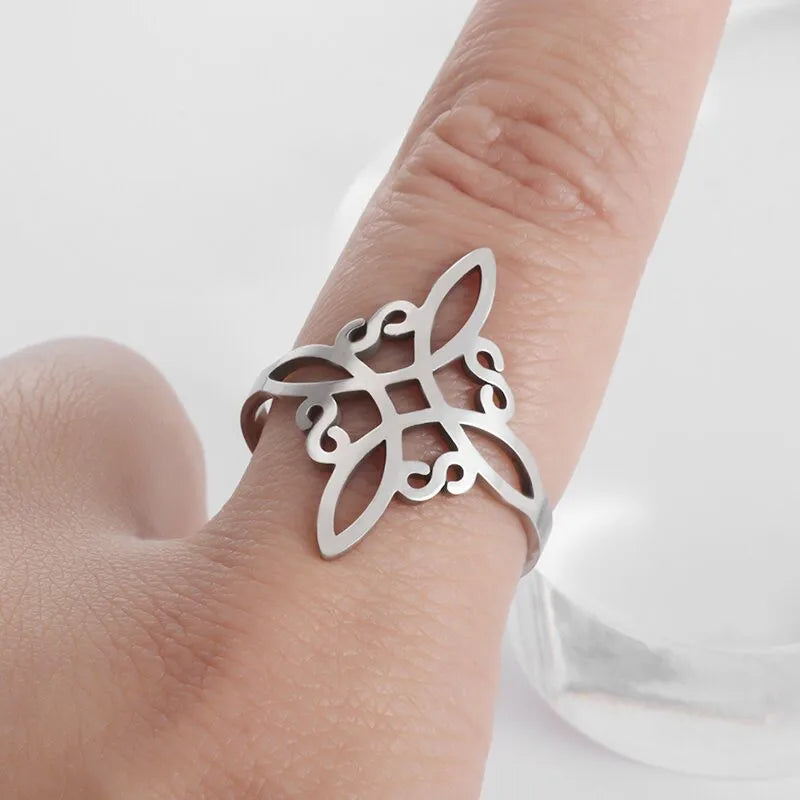 Women's Witch Knot Ring Stainless Steel Geometric Style Elegant Chic Irish Celtic Knot Adjustable Ring Witchcraft Amulet Jewelry