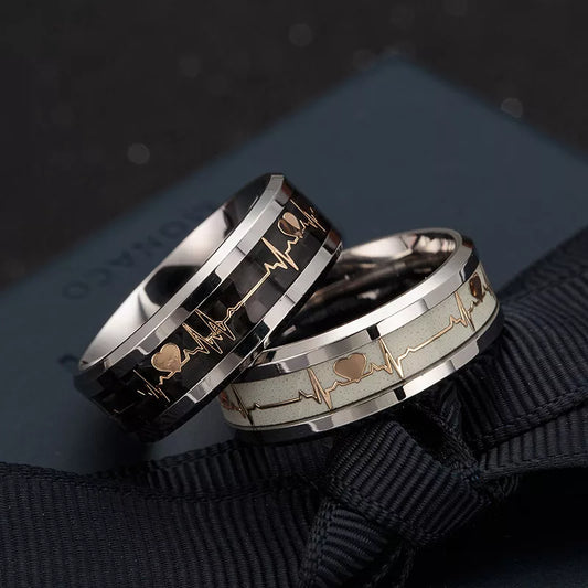 Women's Rings Luminous Mood ECG Ring Temperament Men's Ring Carbon Fiber Couple Wedding Rings  Valentine's Day Gift