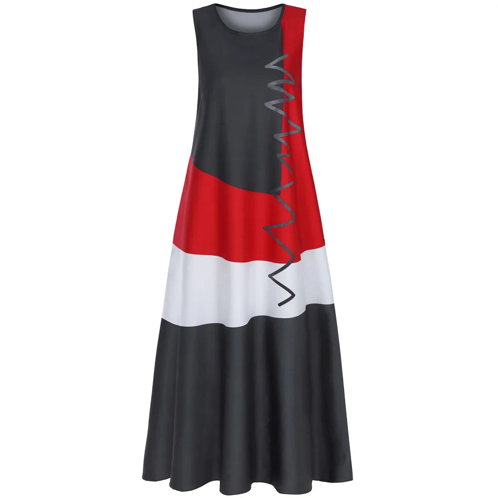 Women's Dress Bohemian Sleeveless Vintage Print Long Dress Summer V-Neck Fashion Casual Plus Size Maxi Dress 2023