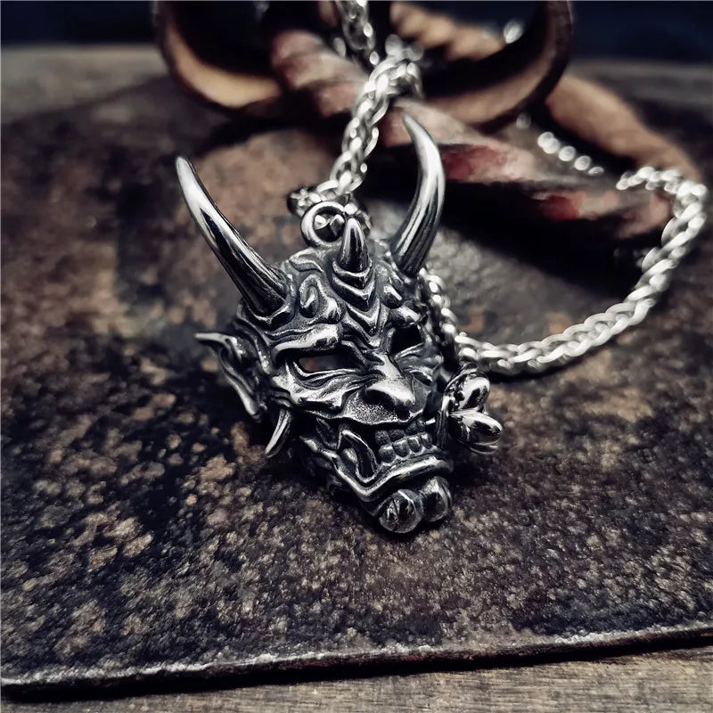 2023 Punk Devil Skull Necklaces For Men Women Goth Retro Demon Mask Pendant Titanium Steel Necklace Cool New Party Jewelry Gift