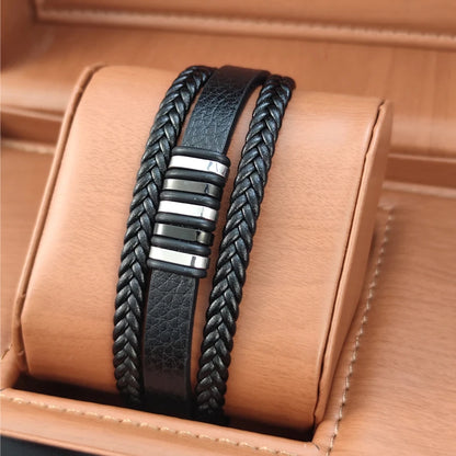 Charm Design Classic Men's Leather Bracelet 3 Colors Stainless Steel Magnet Bangle Fashion Men's Christmas New Year Gifts