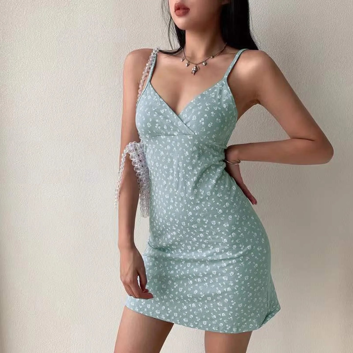 Y2k Vintage Floral Cross Camis Dress Women Slim Sleeveless V-Neck Summer Sexy Cute Backless Party Black Mini Dresses Woman Cloth