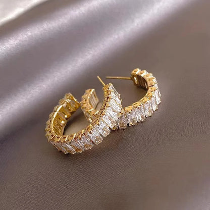 2023 New Fashion Unique Design Elegant Exquisite Light Luxury Zircon C Earrings Women Jewelry Party High-grade Gift Wholesale